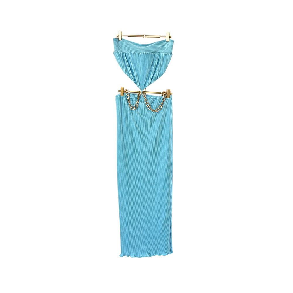 Ash Strapless Midi Dress - Sky Blue - S